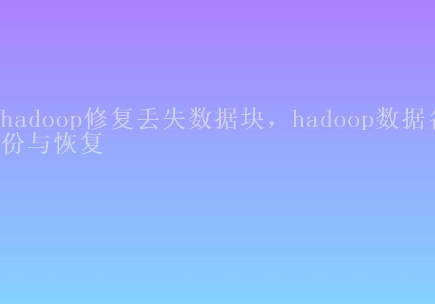 hadoop修复丢失数据块，hadoop数据备份与恢复2