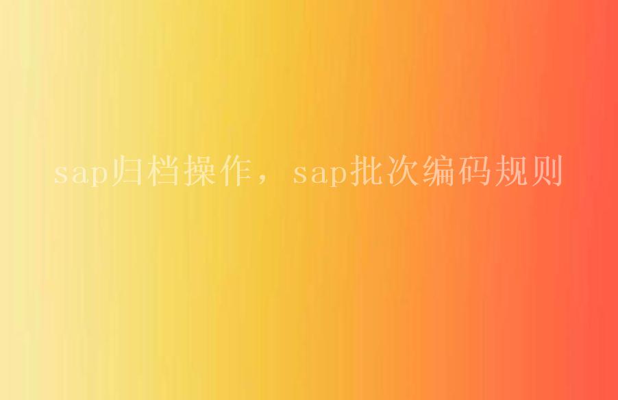 sap归档操作，sap批次编码规则1