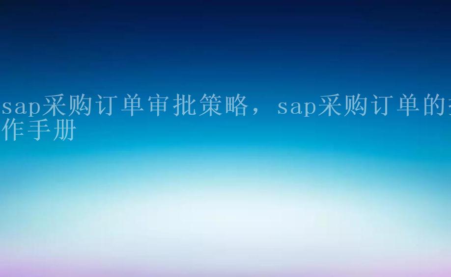 sap采购订单审批策略，sap采购订单的操作手册1