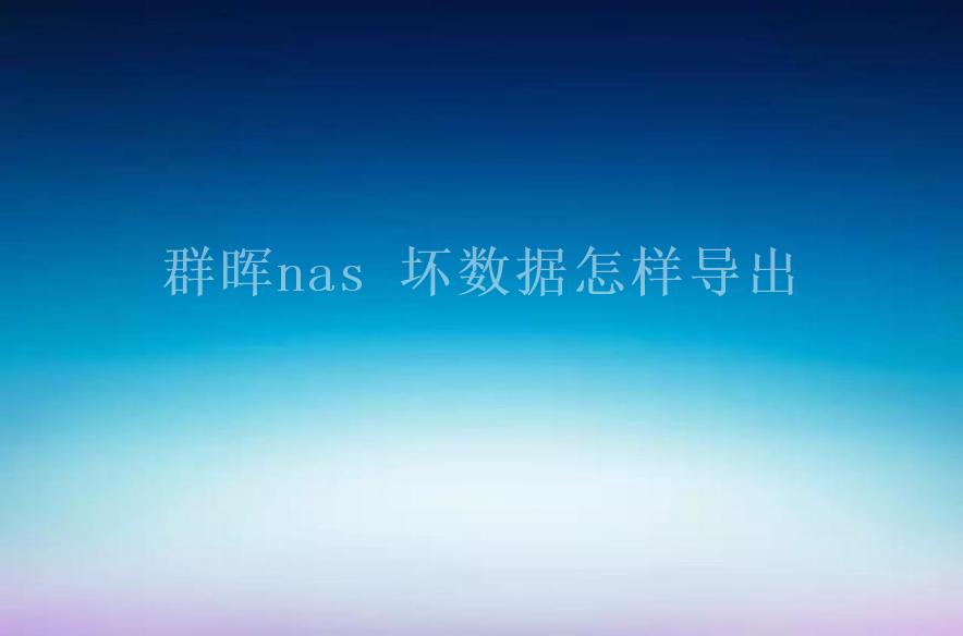 群晖nas 坏数据怎样导出1