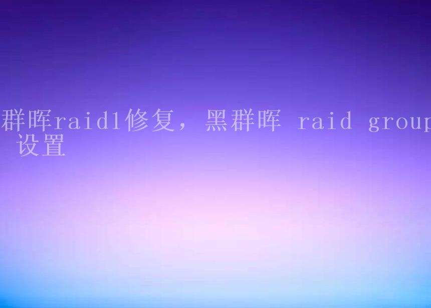 群晖raid1修复，黑群晖 raid group 设置2