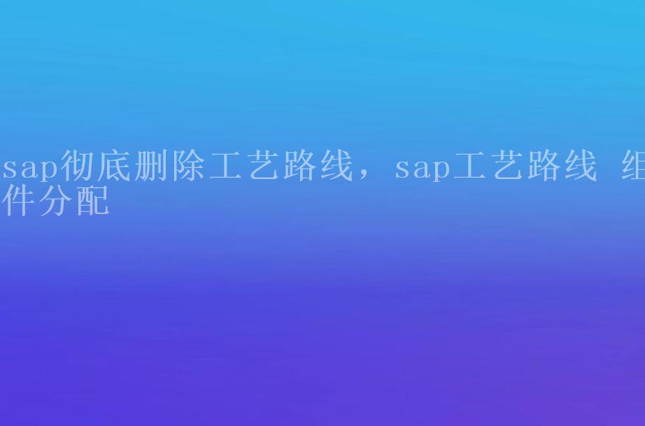 sap彻底删除工艺路线，sap工艺路线 组件分配1