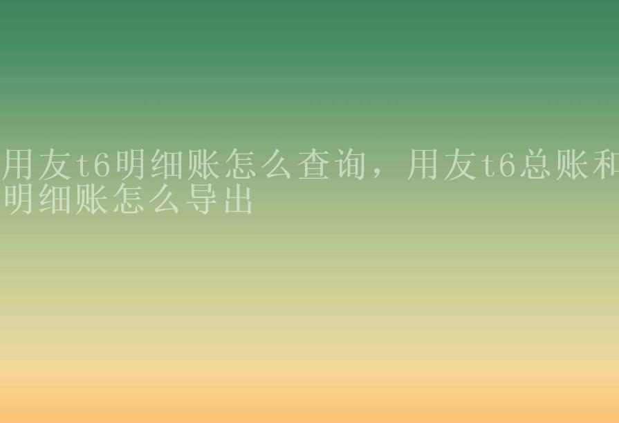 用友t6明细账怎么查询，用友t6总账和明细账怎么导出2