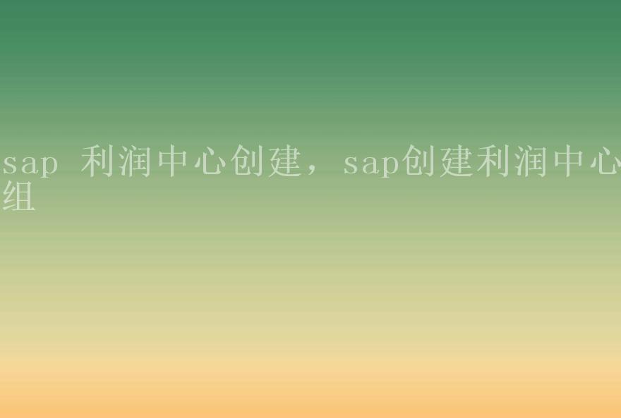 sap 利润中心创建，sap创建利润中心组2